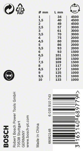 Nutritional values and ingredients Bosch Professional Zubehör PRO Metal HSS-G twist drill set, 19 pcs. (1 mm, 1.5 mm, 2 mm, 2.5 mm, 3 mm, 3.5 mm, 4 mm, 5 mm, 5.5 mm, 6 mm, 6.5 mm, 7 mm, 10 mm, 8 mm, 8.5 mm, 9 mm, 9.5 mm, 4.5 mm, 7.5 mm)