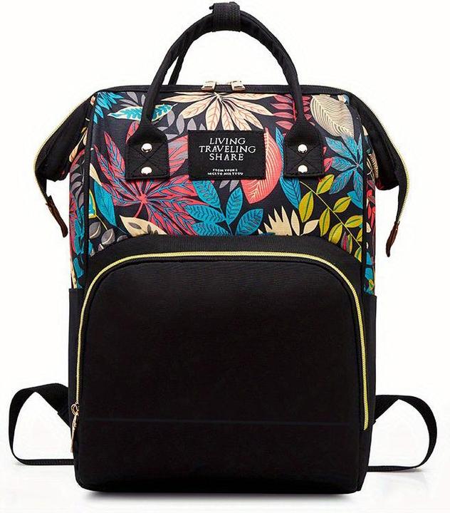 Image du produit Only-Bags.Store Leaf Print Diaper Bag, Top Handle Mommy Backpack, Casual Travel Daypack avec Bottle Pockets