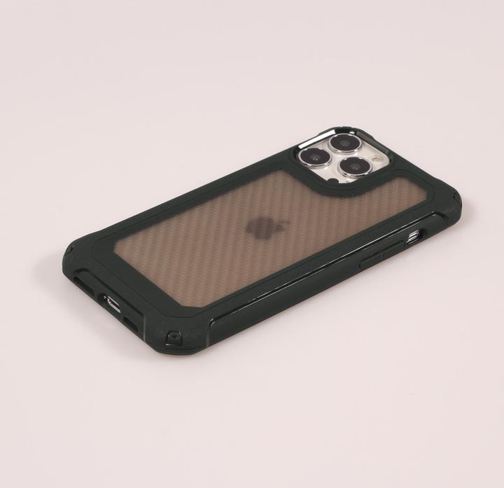 Produktbild PhoneLook Hülle Military Elite kompakt Cover mit semi-transparentem Carbon Rücken (Apple iPhone 14 Pro)