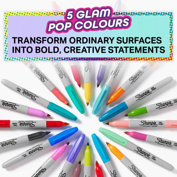 Actual product image Newell Sharpie - Permanent Marker Fine Glam Pop 5-Blister (2201774) (Multicoloured, 0.90 mm, 5 x)