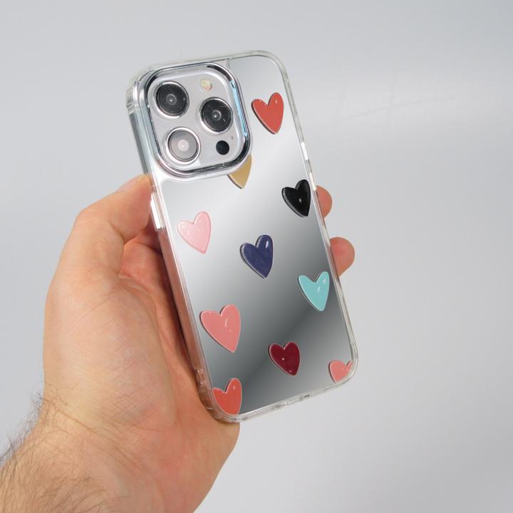 Produktbild PhoneLook Hülle es Silikon Many Hearts mit Spiegeleffekt (Apple iPhone 15 Pro)