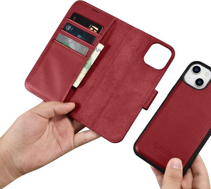 Image du produit iCarer Wallet Case 2 in1 Couverture iPhone 14 Plus Anti-RFID Cuir Flip Cover Rouge (WMI14220727-RD) (Apple iPhone 14 Plus)