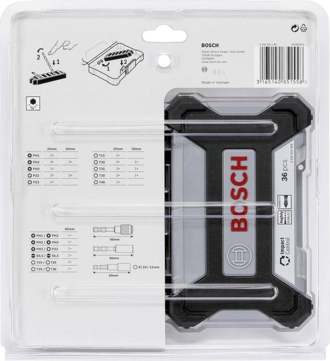 Produktbild Bosch Professional Zubehör 36-tlg. Impact Control Schrauberbit-Set (Kreuz Phillips PH M2, Kreuz Phillips PH M1, Kreuz Pozidriv PZ M3, Kreuz Phillips PH M3, Kreuz Pozidriv PZ M2)