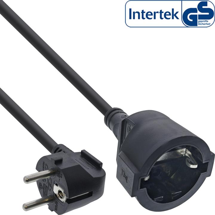 InLine Strom-Verlängerung Schutzkontakt Stecker gewinkelt / Buchse, schwarz, 15m (15 m)