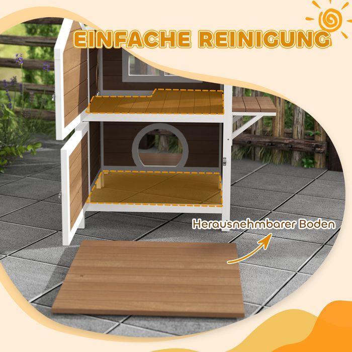 Image du produit Swisshandel24 Katzenhaus aus Holz Katzenhöhle mit Fenster, Balkon für Indoor, Outdoor Braun (Chat)