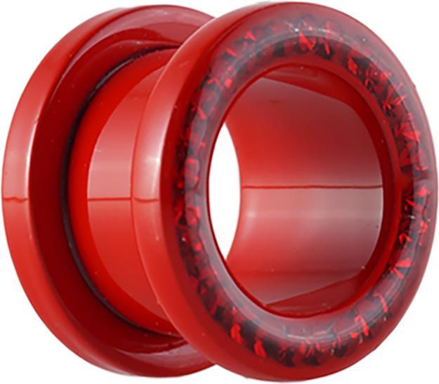Actual product image Star Piercing Flesh Tunnel Fire Red with Swarovski Crystal red and Epoxy Protective Layer (Surgical steel 316L)