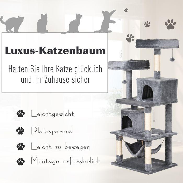 Image du produit Swisshandel24 Arbre à gratter Arbre à grimper Meubles pour chat Grotte à chat avec poteaux en sisal, 60 x 50 x (145 cm, Gris)