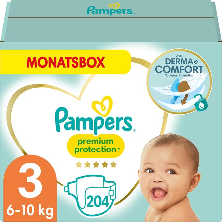 Pampers Premium Protection (Dimensione 3, Pacco mensile, 204 Pezzo/i)