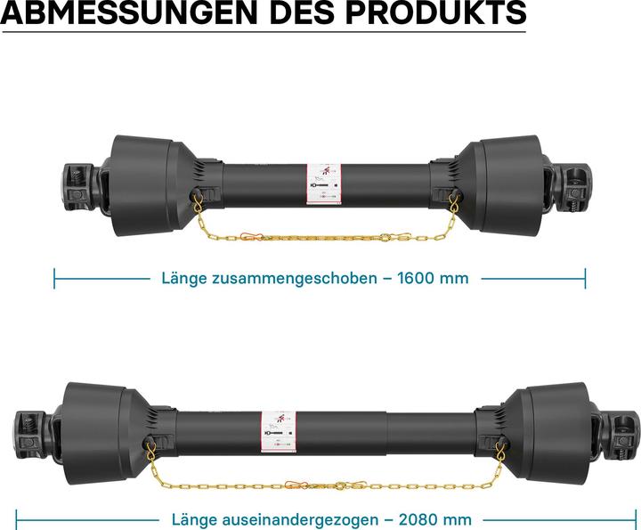 Actual product image Wiltec PTO shaft T4 1600-2080mm 460Nm 540rpm PTO-Shaft 40kW 1 3/8" 6 tooth