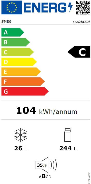 Energie-Label Smeg FAB28LBL6 Kühlschrank Linksanschlag Schwarz 50's Style (270 l)
