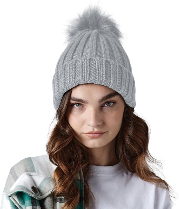 Image du produit Beechfield Bonnet tricoté Verbier adulte avec pompon en fourrure synthétique (Taille unique)