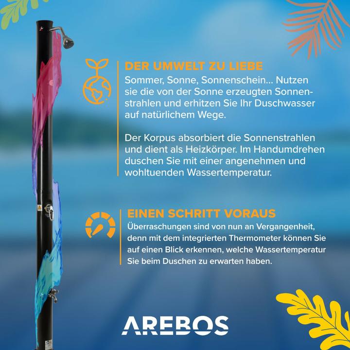 Produktbild Arebos Solardusche mit Bodenplatte 20 L - Holzoptik