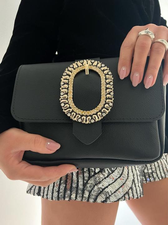 Produktbild Only-Bags.Store Schwarze Leder-Umhängetasche, kleine Leder-Crossbody-Tasche, Geschenk für Sie, aus Vollnarbenleder
