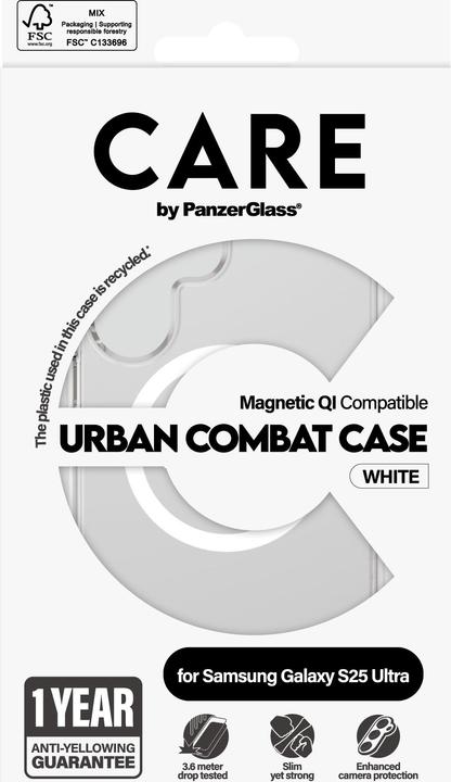 Produktbild PanzerGlass CARE by ® Flagship Case Transparent Urban Combat m. Weiss Qi Compatible Samsung Galaxy S (Samsung Galaxy S25 Ultra)