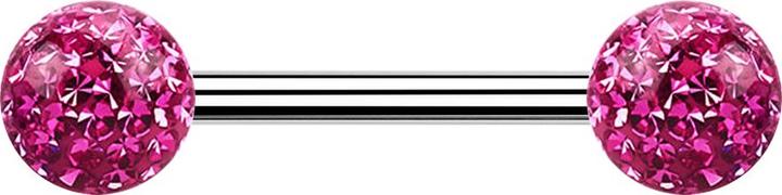 Image du produit Star Piercing Barbell argent avec deux boules de cristal rose couche de protection en époxy (sans laiton, Acier chirurgical 316L)