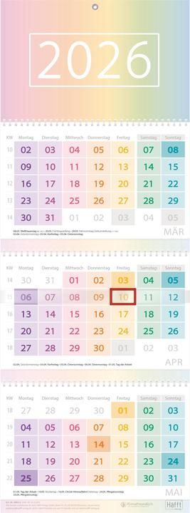 Produktbild Drei-Monatskalender 2026 (Harter Einband, Deutsch)