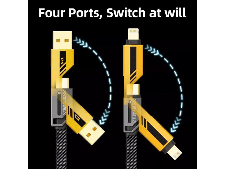 Produktbild Ven-Dens 4-in-1 Flexible & Flip USB-C, Lightning, USB-A 65W, 27W PD Kabel 1.2m (USB 3.2 Gen 1)