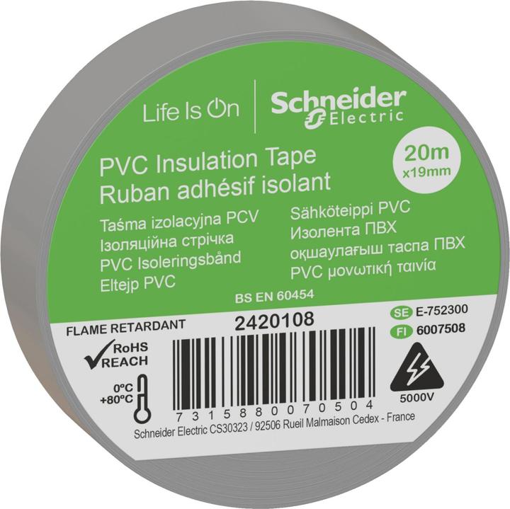 Schneider Electric PVC Isoleringsbånd 19MM X 20M Grå- Poso per il fai da te (19 mm)