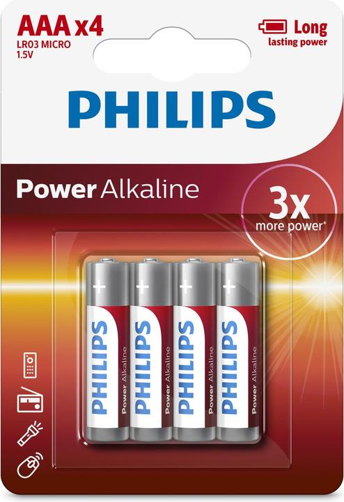 Philips Batterie Batterie Power Alkaline AAA 4 Stück (1 Stk., AAA)
