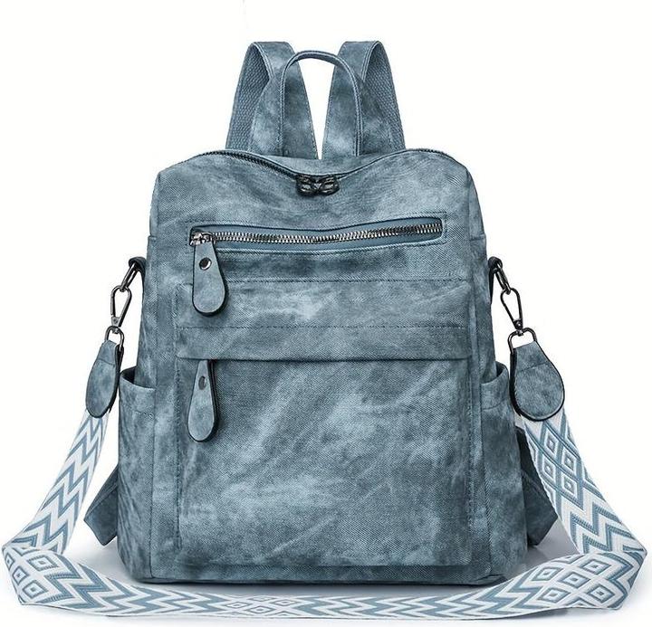 Only-Bags.Store Vintage style PU leather backpack with bohemian straps, large capacity, multifunctional