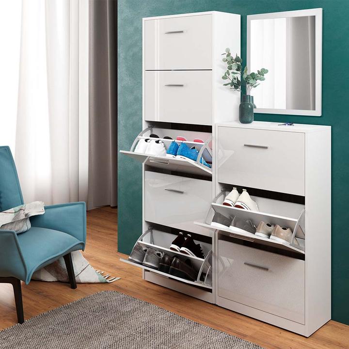 Immagine prodotto Vicco Carrello porta scarpe Gizmo, bianco lucido/bianco, set con specchio (45 x 60 x 2 cm, 59 x 170 x 22 cm, 59 x 105 x 22 cm)