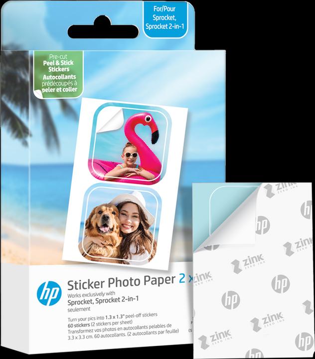 Produktbild HP Zink-Papier Sprocket Luna 30er-Pack 2x3 Vorgefertigte 1,3x1,3 Aufkleber (HPIZ2X330C)