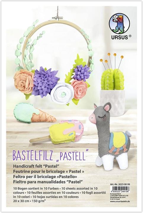 Ursus Bastelfilz Pastell 150 g/m², 20 x 30 cm, 10 Blatt (Pastell sortiert, 10 x)
