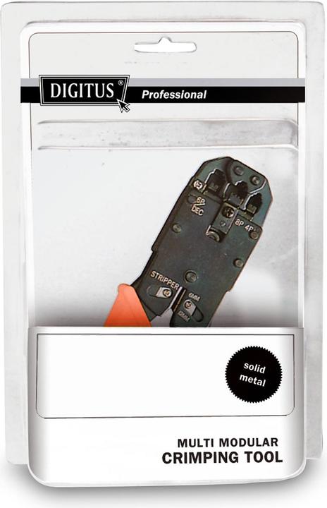 Produktbild Digitus Multi Modular Crimpzange Metall passend für 4P2C 4P4C 6P4C 6P6C 8P8C inkl. Stripper und Cutter (205 mm)