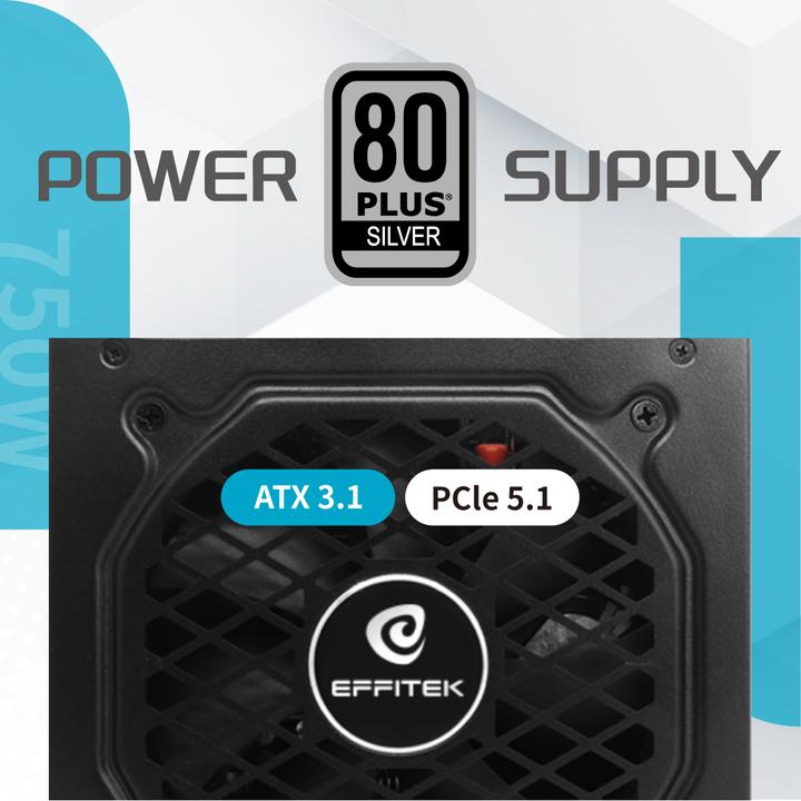 Actual product image Effitek Netzteil 750W Silver ATX 3.1, PCI 5.1 (750 W)