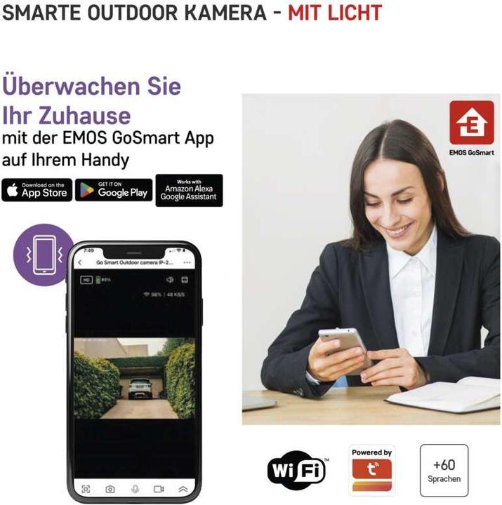 Actual product image Emos GoSmart Rotating outdoor IP camera with WiFi and light IP-310 TORCH, white (2304 x 1296 Pixels)