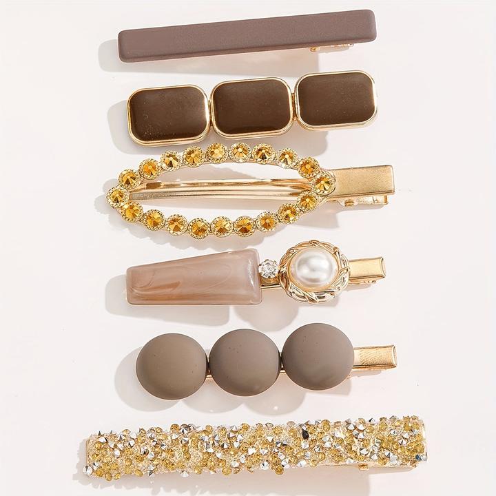 Actual product image Activity Board 6 pieces/set Elegant clip rhinestone faux pearls decor hair non-slip hair jewellery clip (6 pcs.)