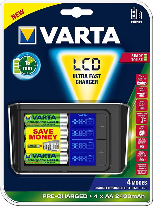 Produktbild Varta LCD Ultra Fast Charger (1 Stk., AA, AAA, 2400 mAh, Ladegerät inkl. Akku)