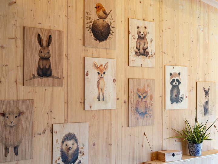 Produktbild La Mia! Wandbilder für Kinder mit bunten Tieren, aus hochwertigem Zirbenholz