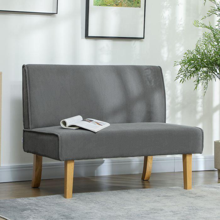 Actual product image Swisshandel24 2 Sitzer Sofa, Couch mit Cord-Optik, Holzbeine für Schlafzimmer, Grau (2 person sofa)