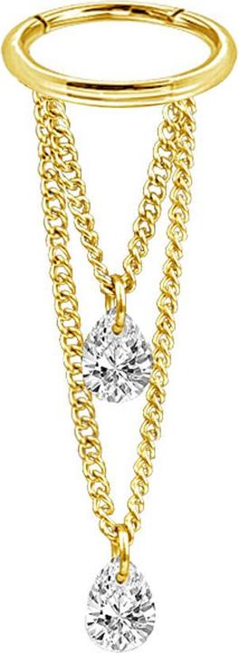 Star Piercing Micro Segmentring klappbar vergoldet Anhänger zwei Ketten zwei Ovale Kristalle silber (ohne Messing, Chirurgenstahl 316L)