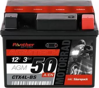 Panther Batterien Motorradbatterie AGM YTX4L-BS 12V 3Ah (12 V, 3 Ah)