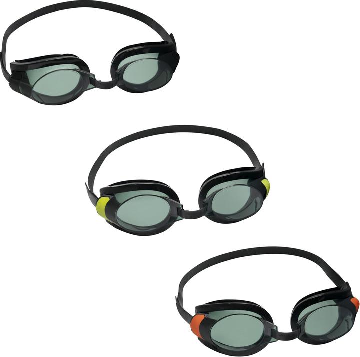 Bestway Hydro-Swim Focus Goggle Set, Unisex, Geassorteerde kleuren, Zwart, Transparant, Zwart, Jeugd, 7 j