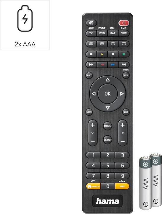 Produktbild Hama Universal-Fernbedienung TV, Infrarot, für 8 Geräte, mit App-Taste (Universal Fernbedienung, Infrarot)