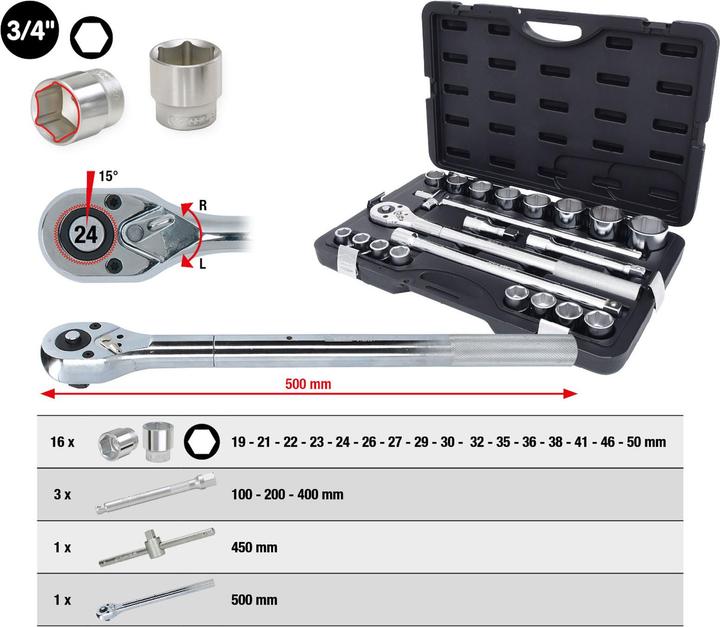 Image du produit KS Tools Jeu de clés à douille (19 mm, 21 mm, 22 mm, 23 mm, 24 mm, 26 mm, 27 mm, 29 mm, 30 mm, 32 mm, 35 mm, 36 mm, 38 mm, 41 mm, 46 mm, 50 mm)