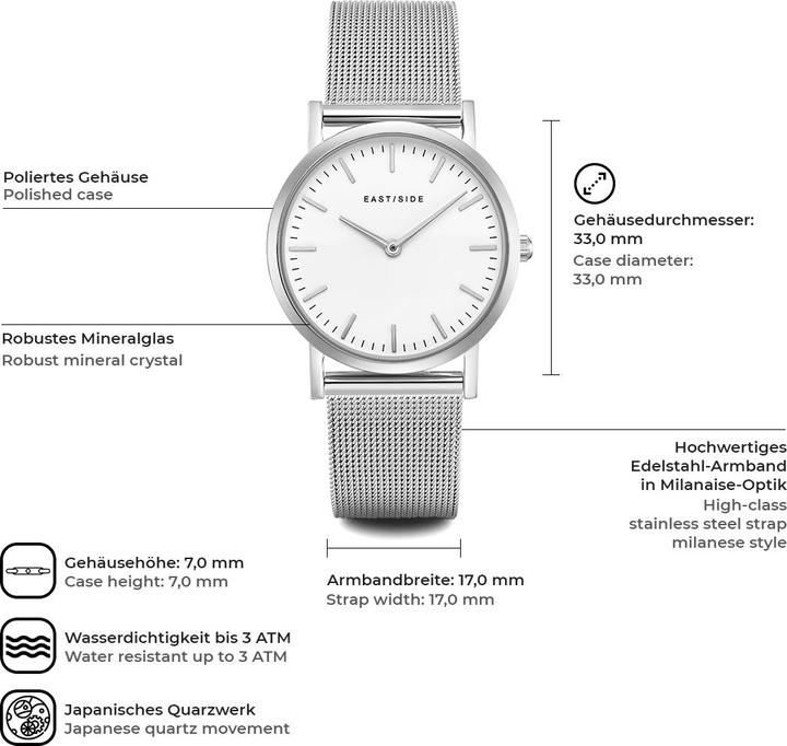 Actual product image Eastside Ladies quartz watch Cassina stainless steel silver - 9736 (Analogue wristwatch, 33 mm)