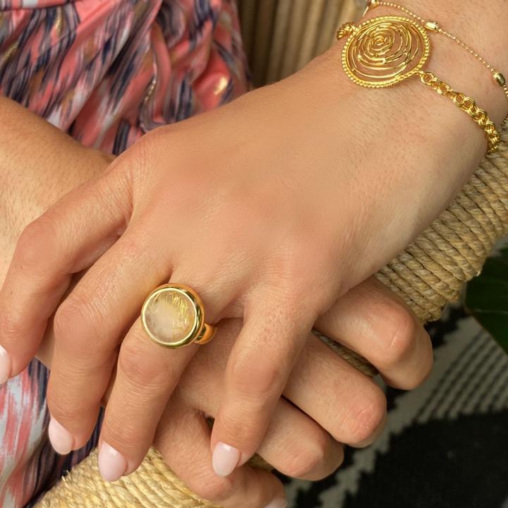 Image du produit Steinkult Bague en argent doré avec pierre labradorite "Aurora (54, Argent 925)