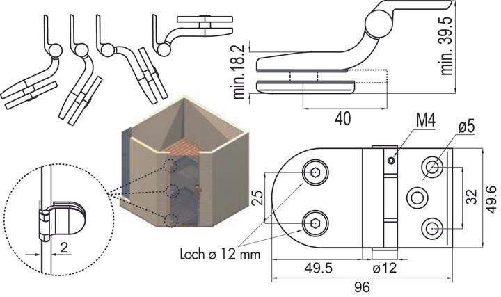 Image du produit OK-Line Paumelles pour portes en verre chromé