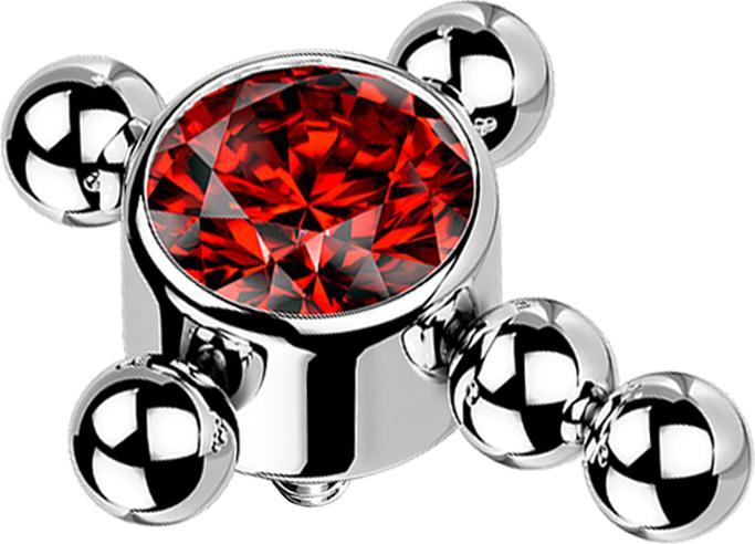Star Piercing Dermal Anchor silber Kreuz Kugeln Kristall rot (ohne Messing, Titan G23)