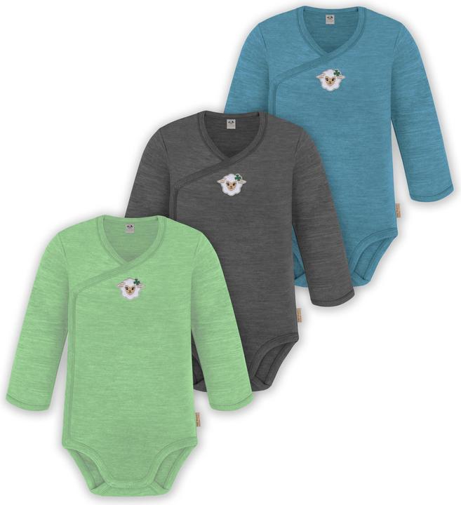 Actual product image Normani 3-pack baby merino long sleeve wrap bodysuit for boy and girl - 9355 (50)