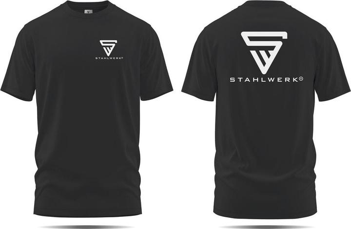 Stahlwerk T-shirt Black Size XXL Short-sleeved shirt with logo print 100% cotton (XXL)
