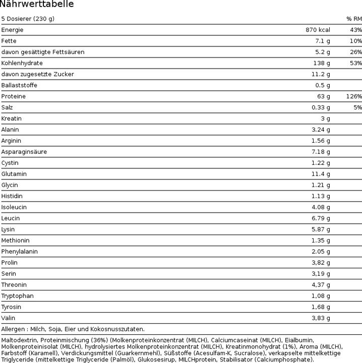 Nährwerte und Zutaten Muscle Tech Mass Tech (Vanille, 1 Stk., 3200 g)