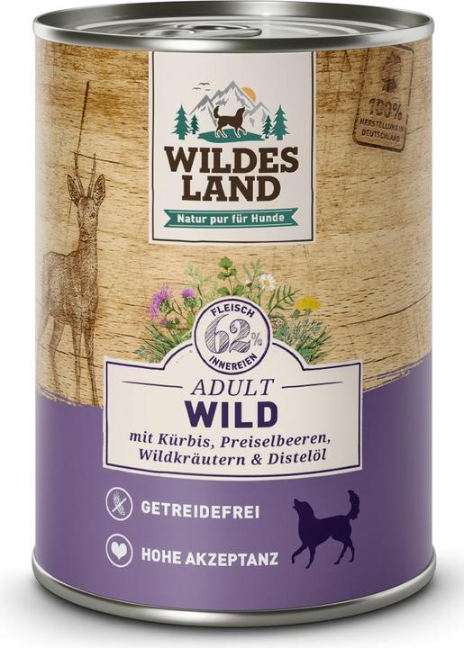 Actual product image Wildes Land Nassfutter Wild mit Kürbis & Preiselbeeren 400 g (Adult, 1 pcs., 451 g)