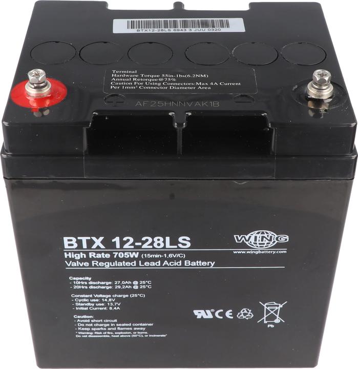 AccuCell Wing BTX12-28LS 12V 28Ah high rate hochstromfähig Bleiakku AGM Blei Gel Akku (12 V, 28 Ah)