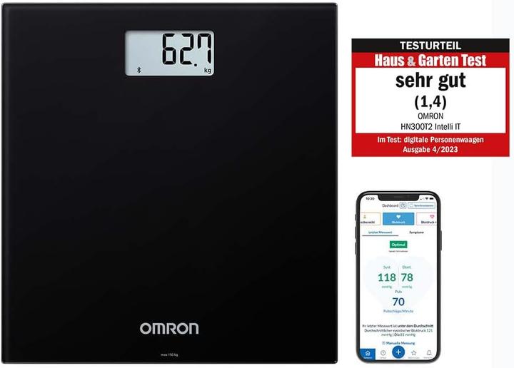 Actual product image Omron HN300T2 Intelli IT Rectangle Black Electronic personal scale (150 kg)