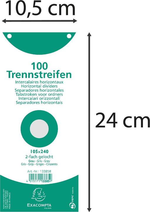 Produktbild Exacompta Trennstreifen 10.5 x 24 cm, 100 Stk. - grau